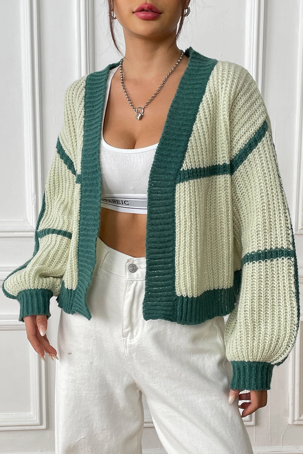 Shop Today Save Exclusive Online Deal Contrast Open Front Long Sleeve Cardigan