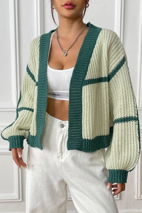 Dont Wait Save Contrast Open Front Long Sleeve Cardigan
