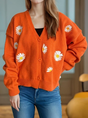Daisy Button Up V-Neck Cardigan Dont Wait Save Today