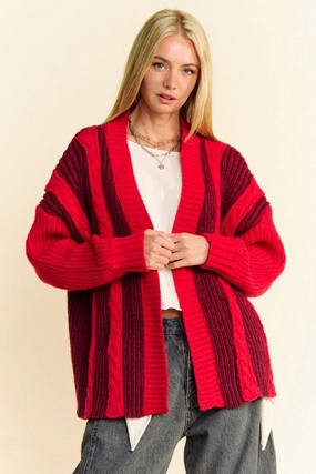 Davi & Dani Cable-Knit Color Block Open Front Cardigan Instant Deal Today