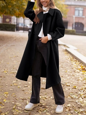 Pocketed Collared Neck Long Sleeve Coat Grab Todays Deal