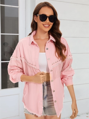 Raw Hem Fringe Detail Denim Jacket Todays Best Deal