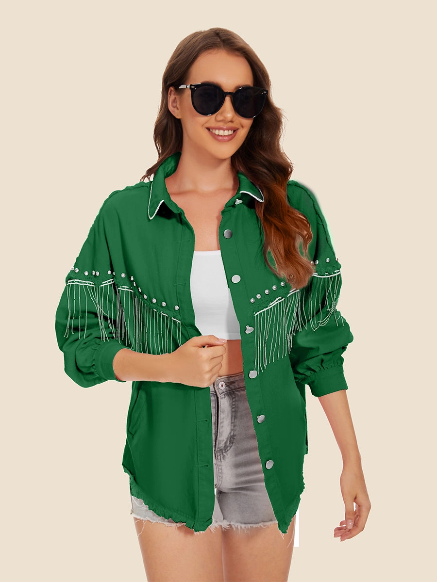 Todays Special Savings Steal Todays Offer Raw Hem Fringe Detail Denim Jacket