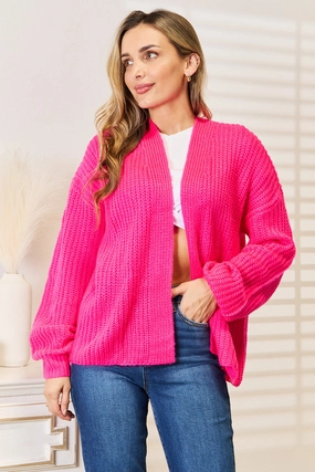 Woven Right Rib-Knit Open Front Drop Shoulder Cardigan Deal of the Day