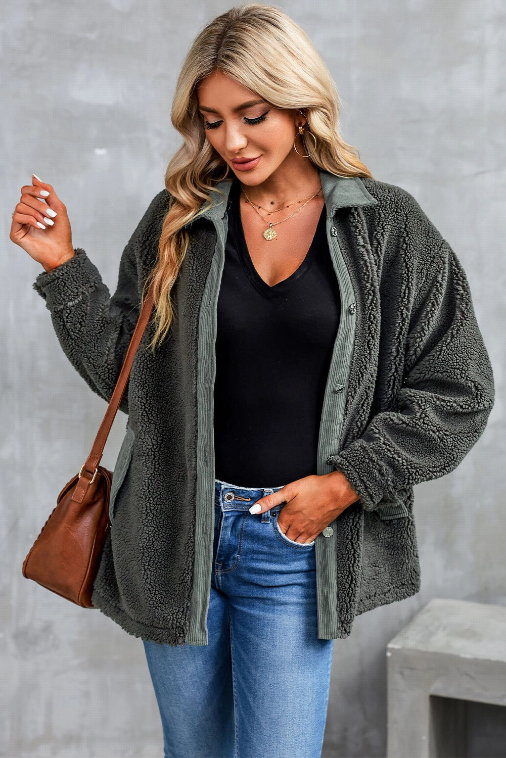 Todays Hot Savings Collared Neck Drop Shoulder Jacket
