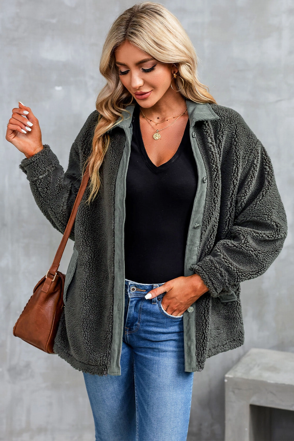 Collared Neck Drop Shoulder Jacket Save Big Online