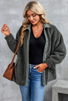 Collared Neck Drop Shoulder Jacket Save Big Online