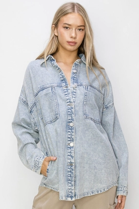 Risen Button Up Long Sleeve Shacket Shop Now Save