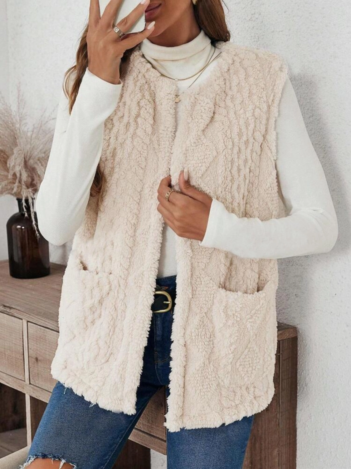 Fuzzy Open Front Vest With Pockets Hot Deal Alert MustShop Sale