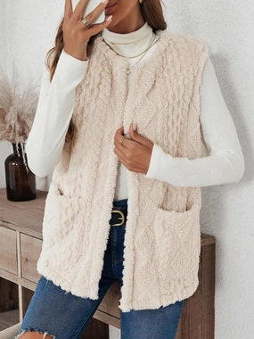 Fuzzy Open Front Vest With Pockets Gift Sale Event