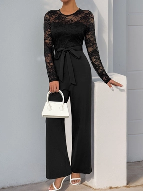 Perfee Lace Round Neck Long Sleeve Jumpsuit Shop Grab Savings Flash Offer Today