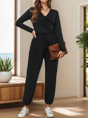 Surplice Tie Waist Long Sleeve Jumpsuit Flash Sale Alert Now Online Deal Frenzy