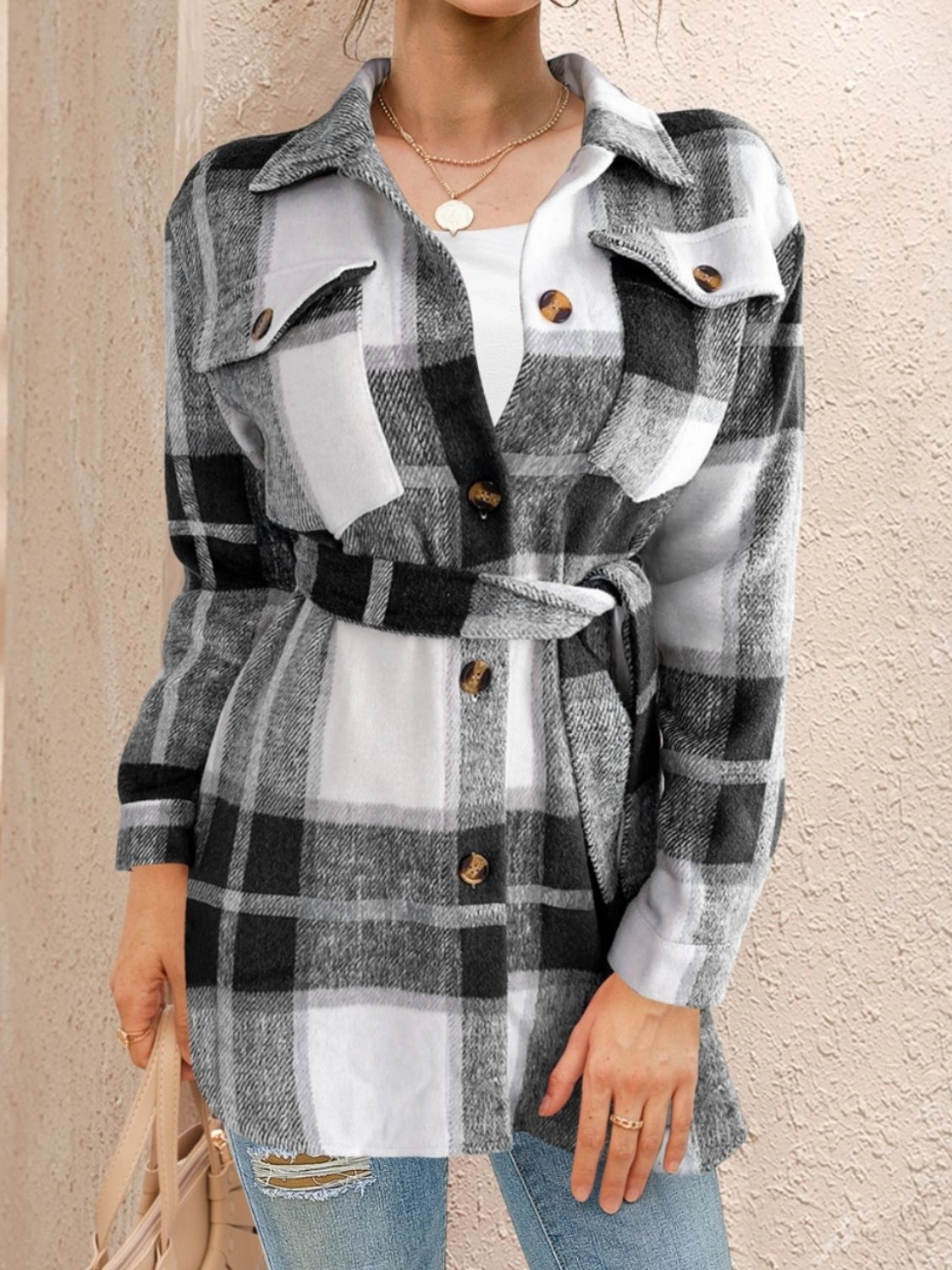 Save More Online MustHave Deals Fam-Fam Tied Plaid Button Up Shacket