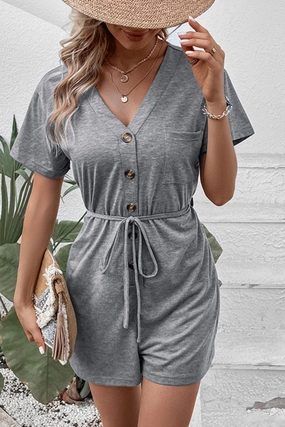 Hot Offer Ending Soon Perfee V-Neck Short Sleeve Tied Romper