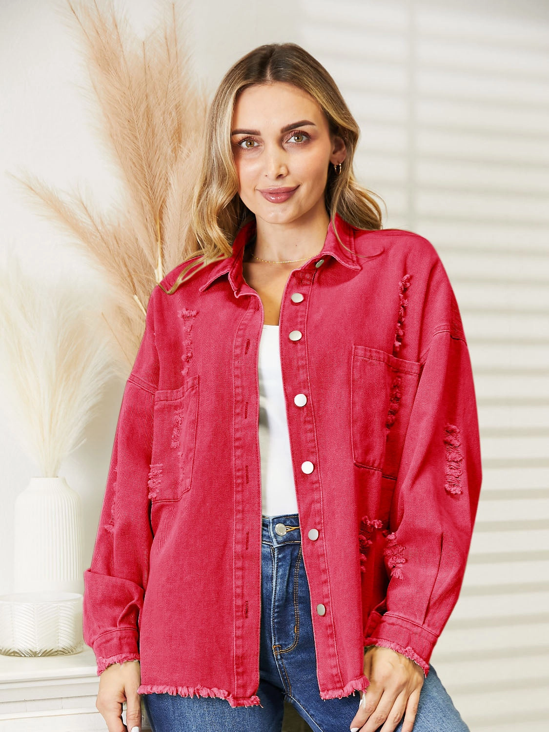 Grab Your Savings Steal Todays Offer Distressed Raw Hem Denim Jacket
