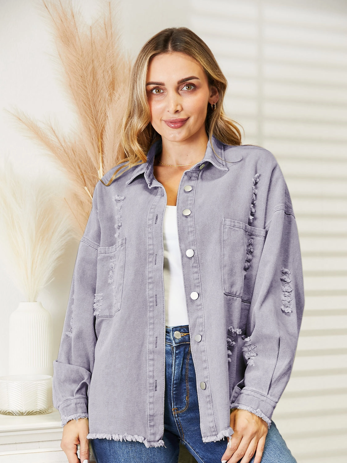 Exclusive Hot Pick Big Savings Alert Distressed Raw Hem Denim Jacket