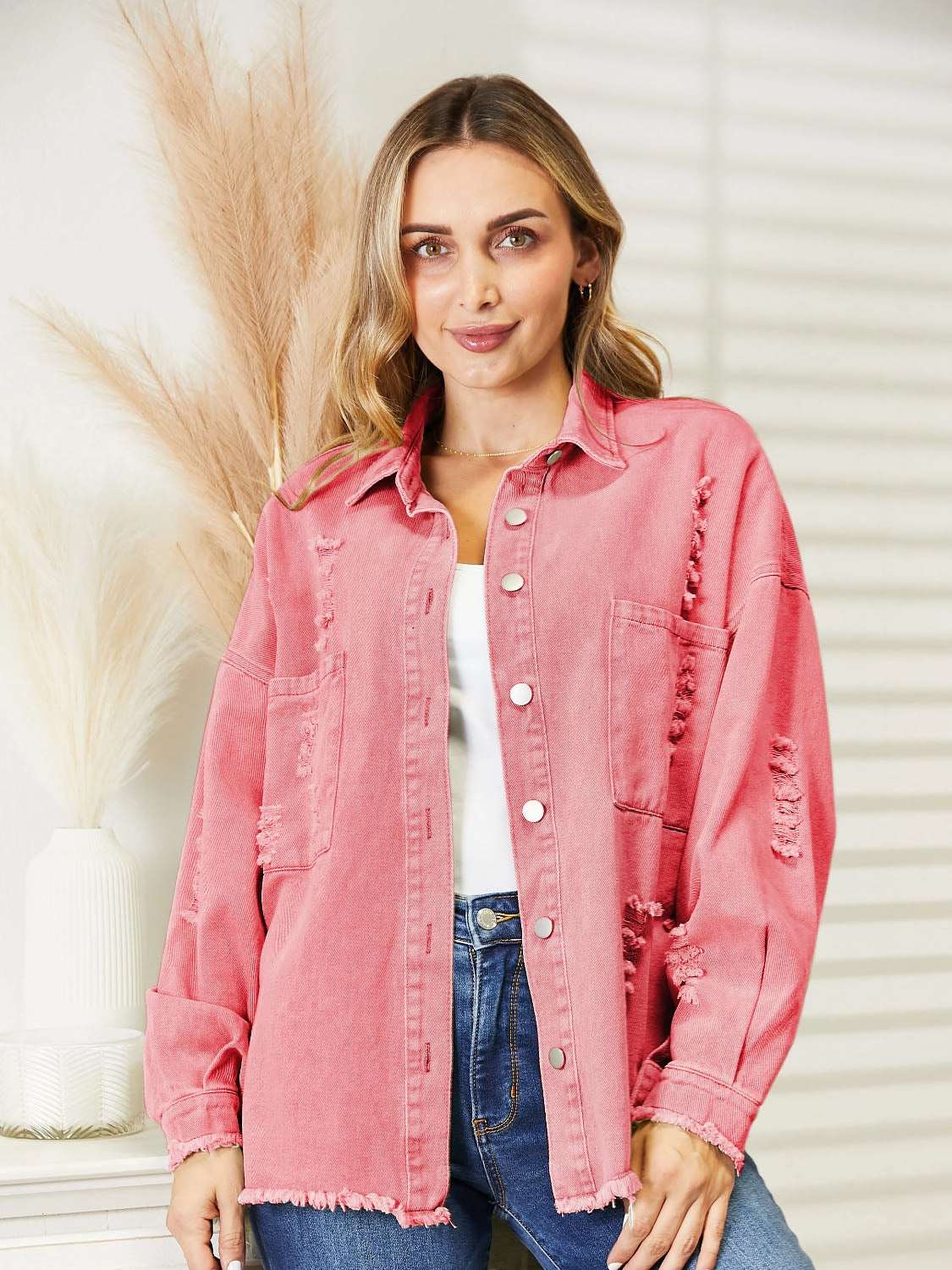 Special Online Offer Best Seller Discount Distressed Raw Hem Denim Jacket