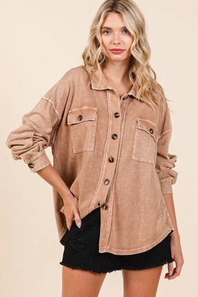 Mittoshop Mineral Wash French Terry Elbow Patch Shacket Hot Clearance Now Save Today Event