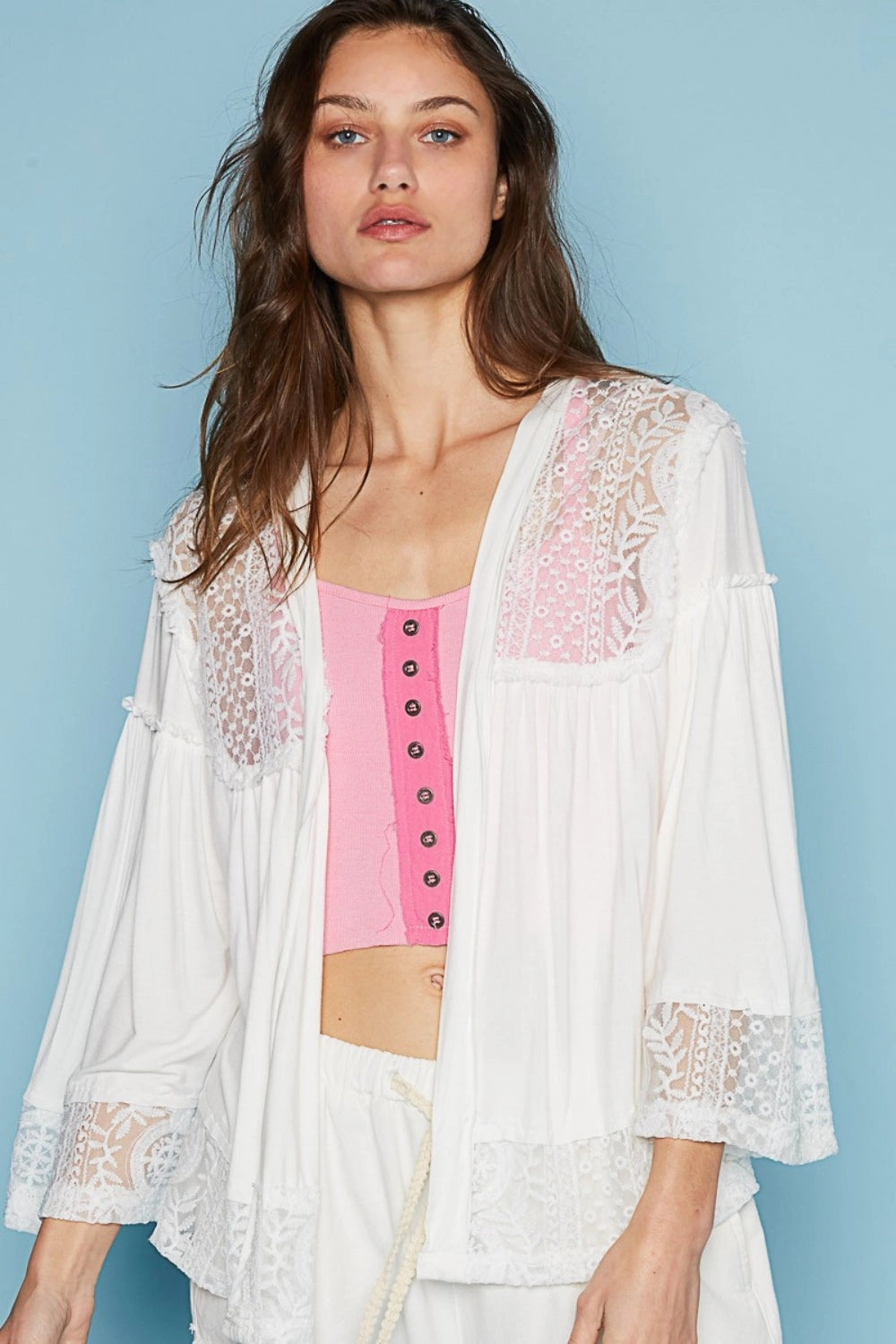 Pol Open Front Lace Detail Cardigan Deal of the Day Limited Stock Offer