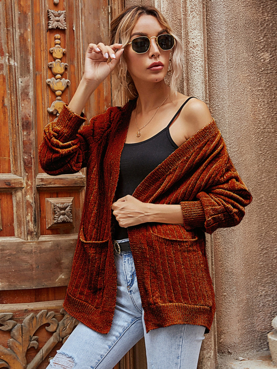 Limited Time Offer Ribbed Open Front Long Sleeve Cardigan
