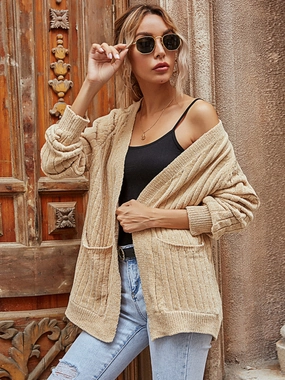 Ribbed Open Front Long Sleeve Cardigan Best Seller Discount
