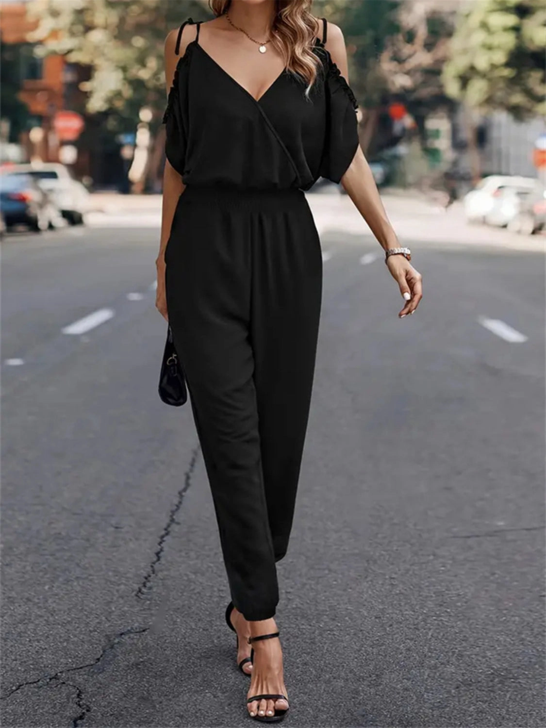 Surplice Tied Spaghetti Strap Jumpsuit Hot Clearance Now Mega Sale Now