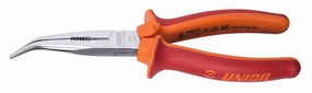 Long nose pliers with side cutter and pipe grip, bent