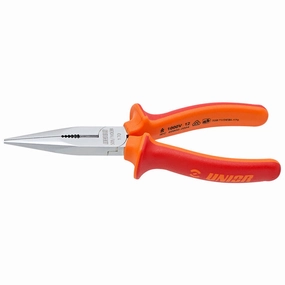 Long nose pliers with side cutter and pipe grip, straight