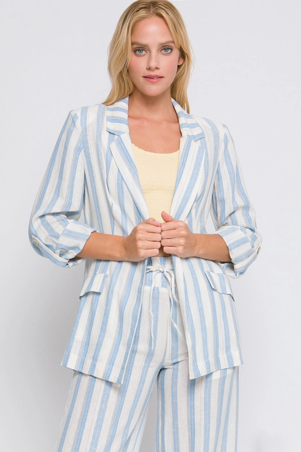 Deal of the Day Hot Picks Today Love Tree Linen Woven Striped Blazer