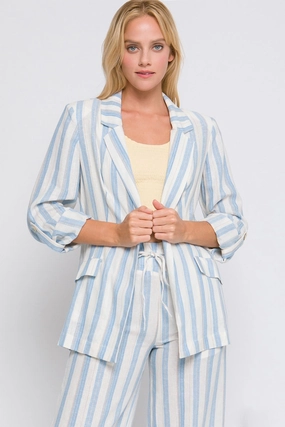 Love Tree Linen Woven Striped Blazer Deal of the Day Clearance Sale Now