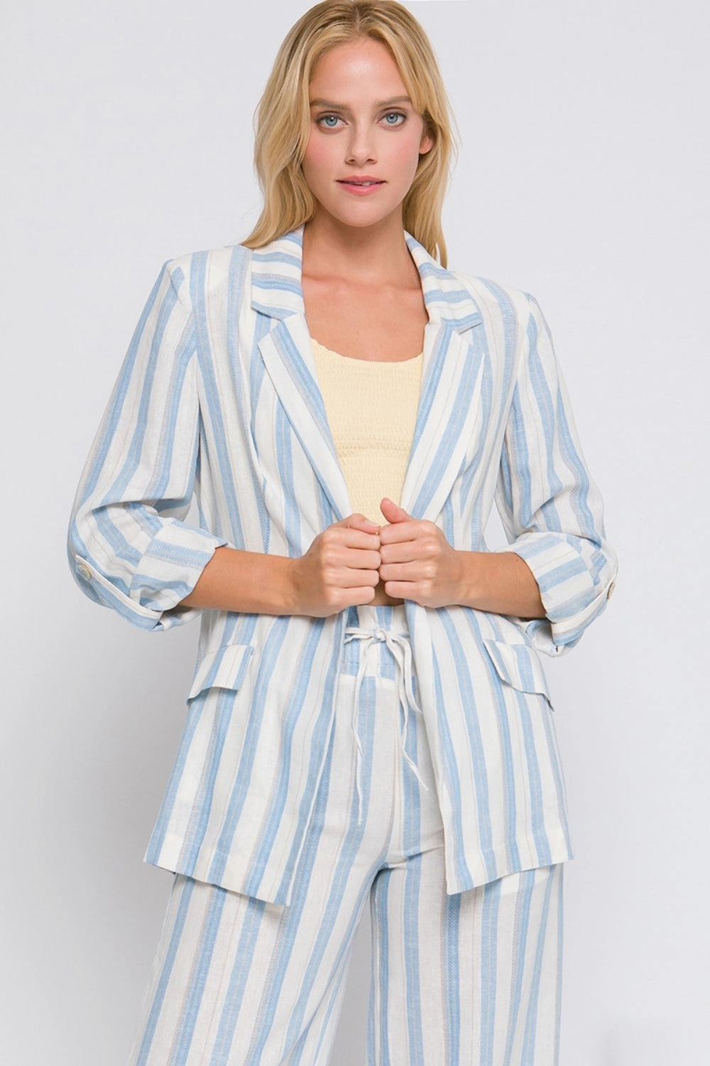 Love Tree Linen Woven Striped Blazer Instant Savings Inside