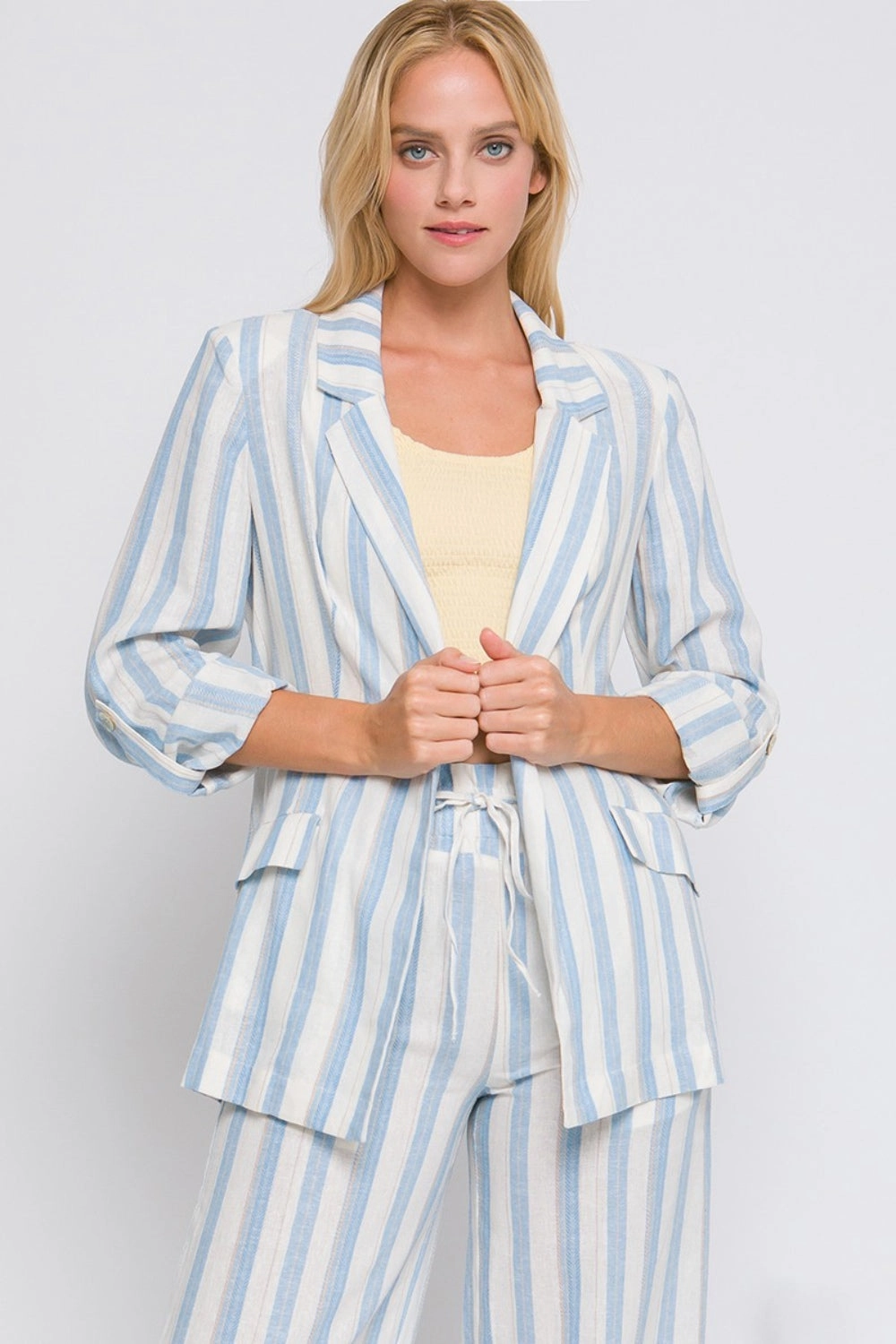Love Tree Linen Woven Striped Blazer Deal of the Day Clearance Sale Now