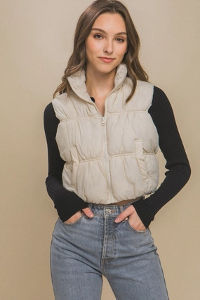 Save Big Online Love Tree Zip Up Turtleneck Cropped Vest Coat
