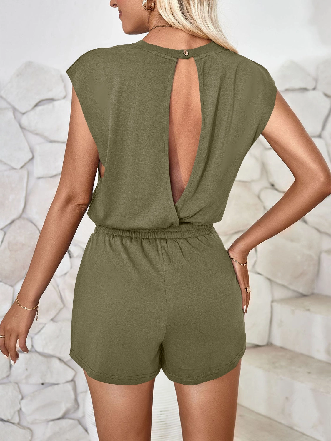 Lovelet Cutout Round Neck Cap Sleeve Romper Mega Discount Today