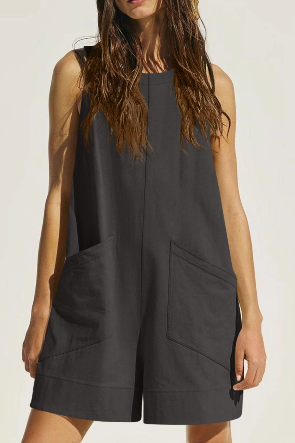 Online Deal Frenzy Lovelet Round Neck Sleeveless Romper With Pockets