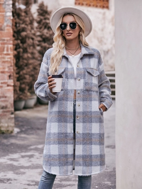 Best Seller Discount Daily Deal Frenzy Mandy Plaid Dropped Shoulder Slit Coat