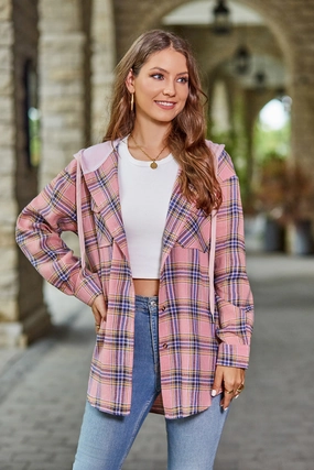 Shop Smart Save Mandy Plaid Long Sleeve Hooded Jacket