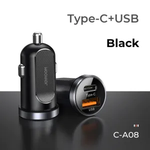 Limited Stock Alert Joyroom C-A08 Mini Dual-Port 30W Smart Car Charger Pd Qc3.0 - Black