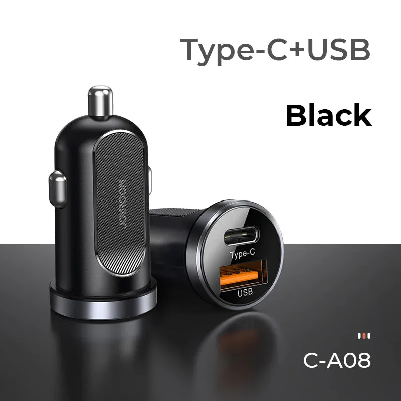 Limited Stock Alert Joyroom C-A08 Mini Dual-Port 30W Smart Car Charger Pd Qc3.0 - Black