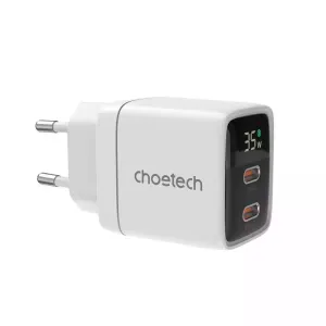 Choetech Pd6051 2X Usb-C Pd 35W Gan Wall Charger With Display White Clearance Event Todays Special Picks