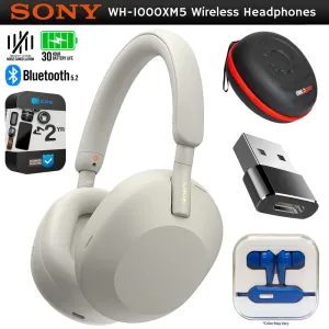 Sony Wh-1000Xm5 Wireless Noise Canceling Headphones, Silver W/ 2Yr Warranty Bundle Price Slash Today Last Chance Offer