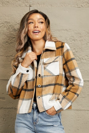 Todays Best Deal Plaid Collared Neck Jacket With Breast Pockets