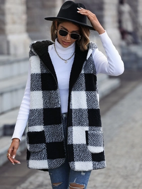 Trending Now Discount Shop Todays Picks Plaid Hooded Vest With Pockets