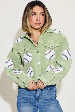 Baseball Sequin Dropped Shoulder Raw Hem Jacket Shop Todays Picks