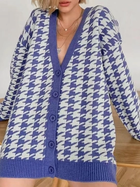 Houndstooth Button Up Long Sleeve Cardigan Dont Miss These Savings Exclusive Hot Pick