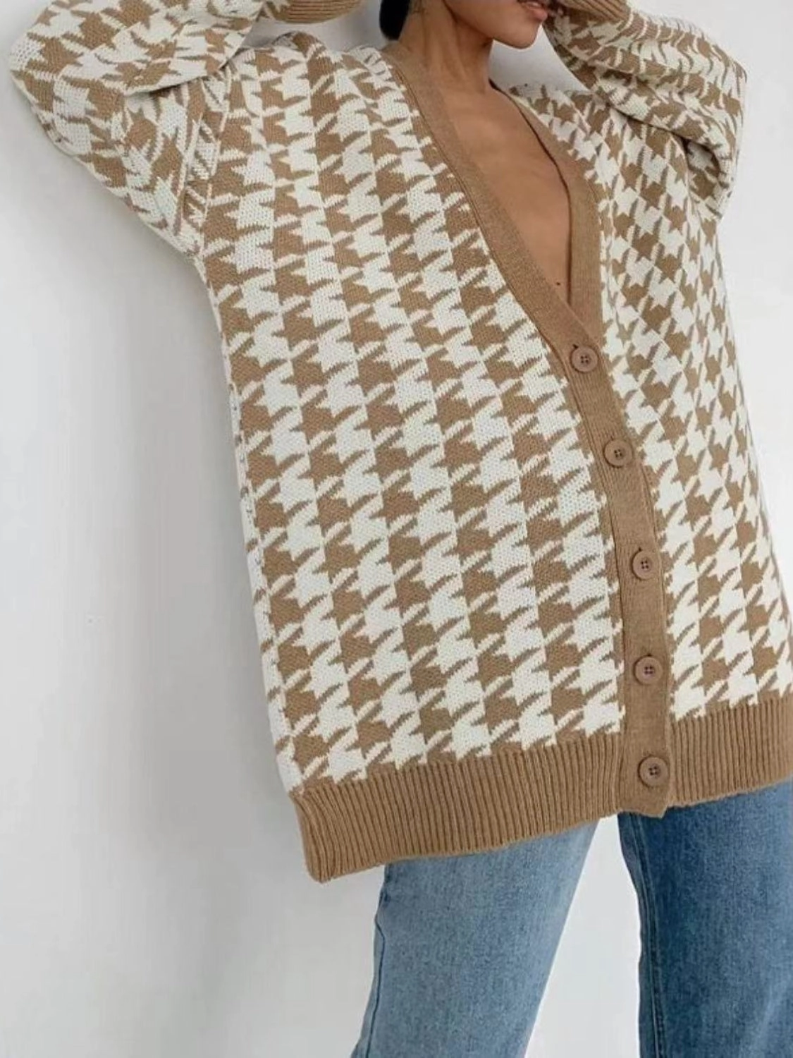 Grab Save Today Steal the Deal Now Houndstooth Button Up Long Sleeve Cardigan