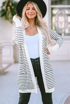 Striped Open Front Longline Cardigan Hot Offer Event