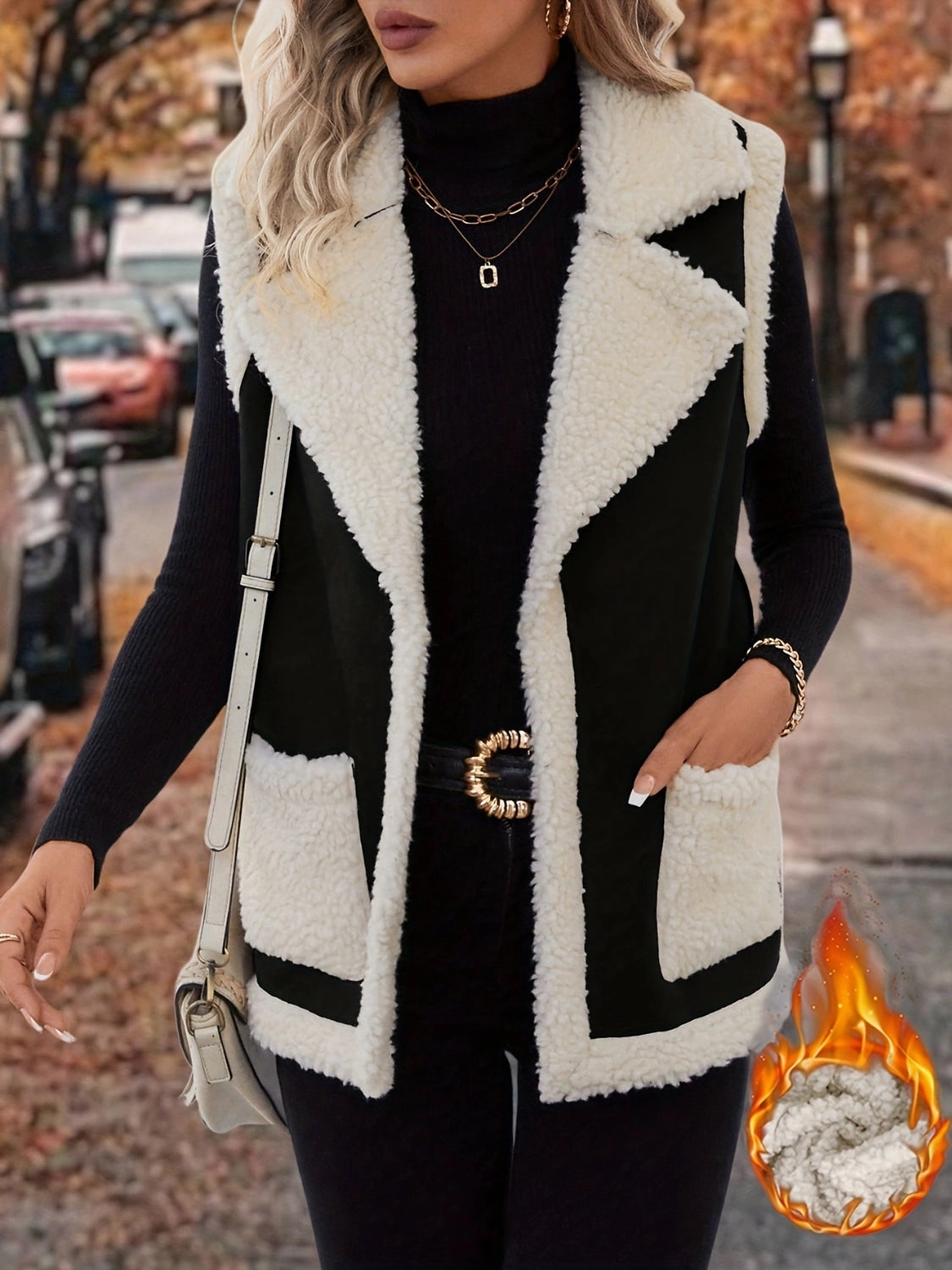 Shop Hot Picks Full Size Contrast Open Front Sherpa Vest Coat