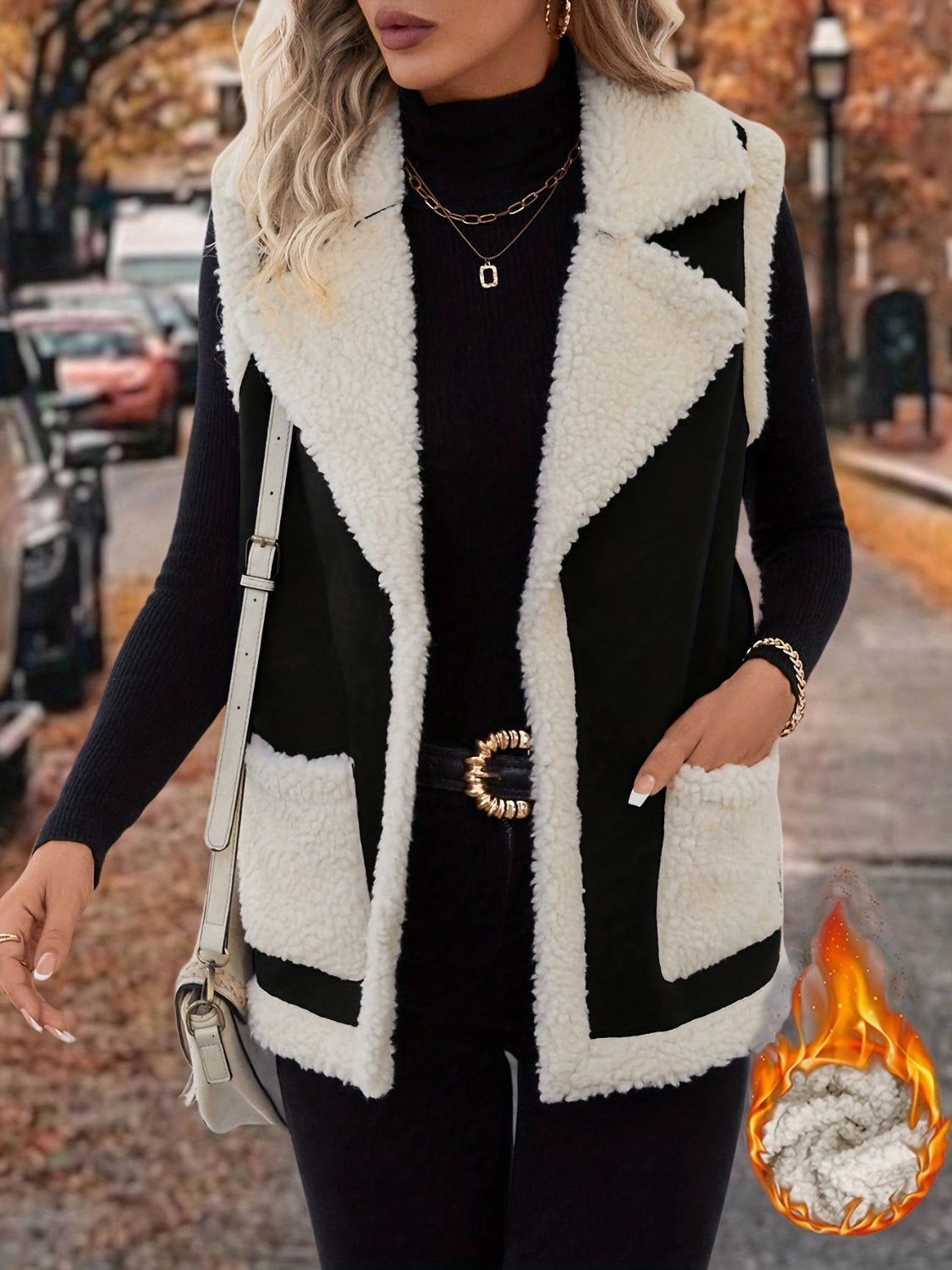 Flash Offer Today Full Size Contrast Open Front Sherpa Vest Coat