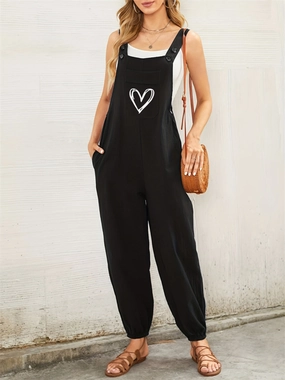 Heart Square Neck Wide Strap Overalls Hot Deal Alert